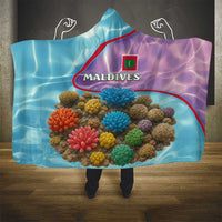 Maldives Coral Reef Ocean Print Hooded Blanket with Underwater Pastel Blue and Purple Design
