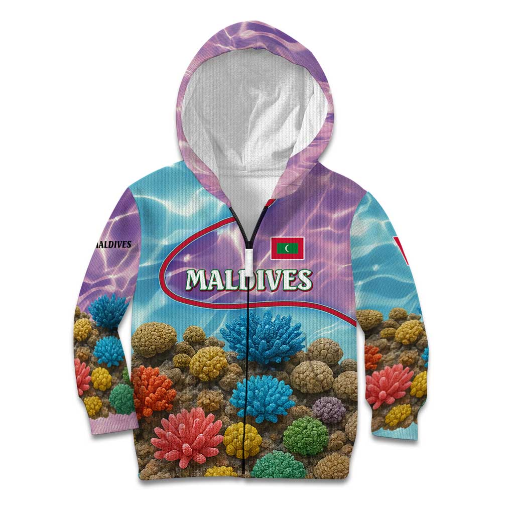 Maldives Coral Reef Ocean Print Kid Hoodie with Underwater Pastel Blue and Purple Design