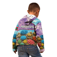 Maldives Coral Reef Ocean Print Kid Hoodie with Underwater Pastel Blue and Purple Design