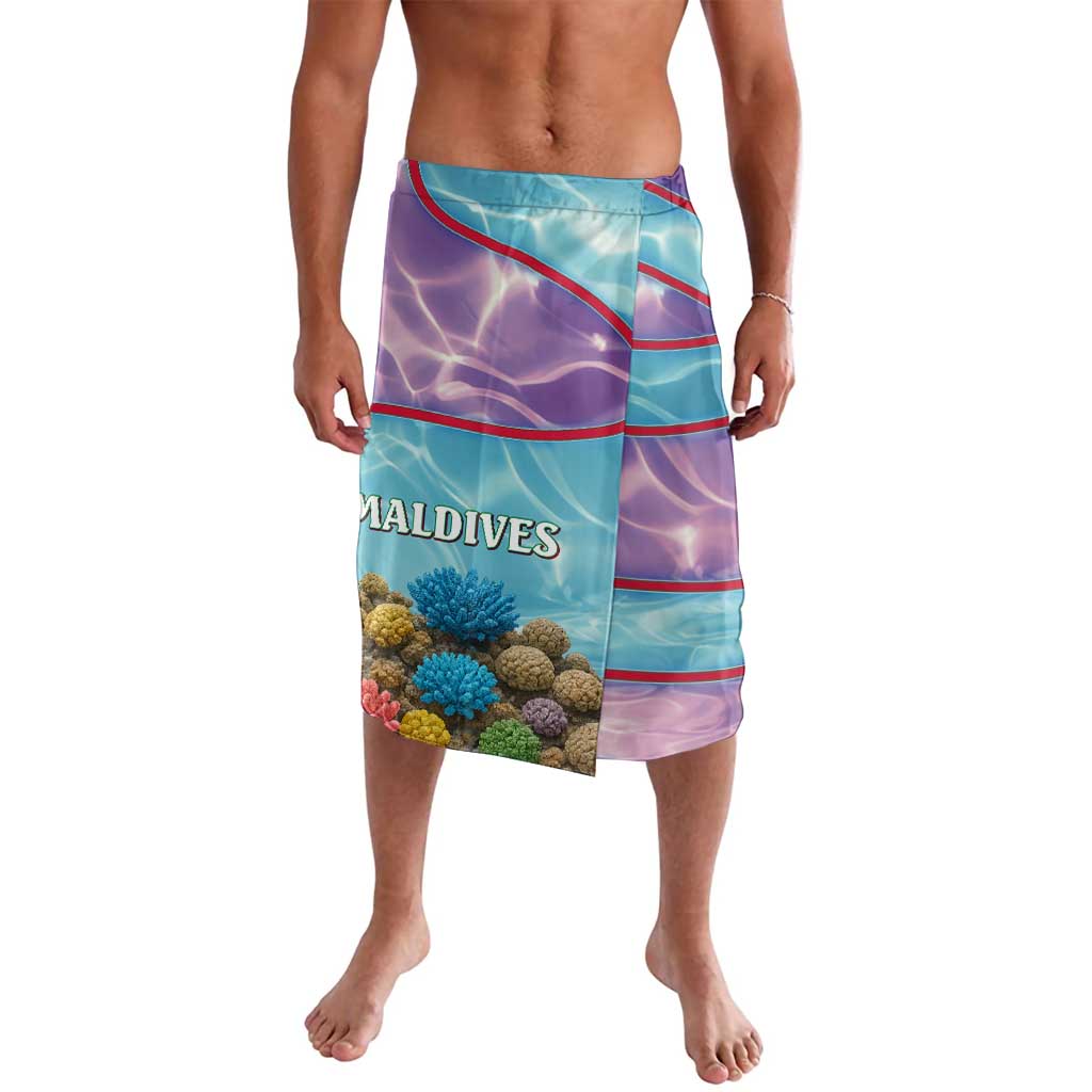 Maldives Coral Reef Ocean Print Lavalava with Underwater Pastel Blue and Purple Design
