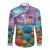Maldives Coral Reef Ocean Print Long Sleeve Button Shirt with Underwater Pastel Blue and Purple Design