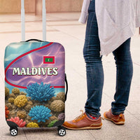 Maldives Coral Reef Ocean Print Luggage Cover with Underwater Pastel Blue and Purple Design