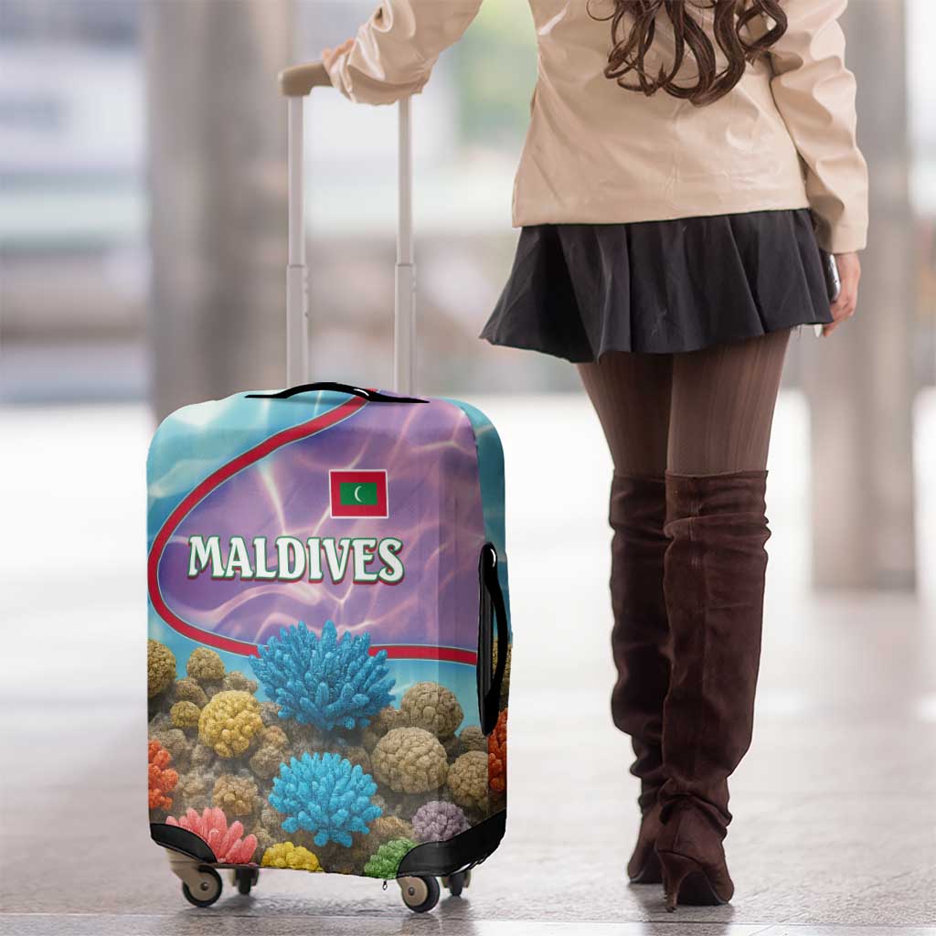 Maldives Coral Reef Ocean Print Luggage Cover with Underwater Pastel Blue and Purple Design