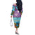 Maldives Coral Reef Ocean Print Off The Shoulder Long Sleeve Dress with Underwater Pastel Blue and Purple Design
