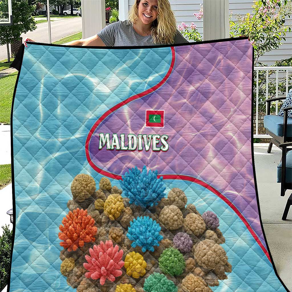 Maldives Coral Reef Ocean Print Quilt with Underwater Pastel Blue and Purple Design