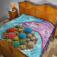 Maldives Coral Reef Ocean Print Quilt with Underwater Pastel Blue and Purple Design