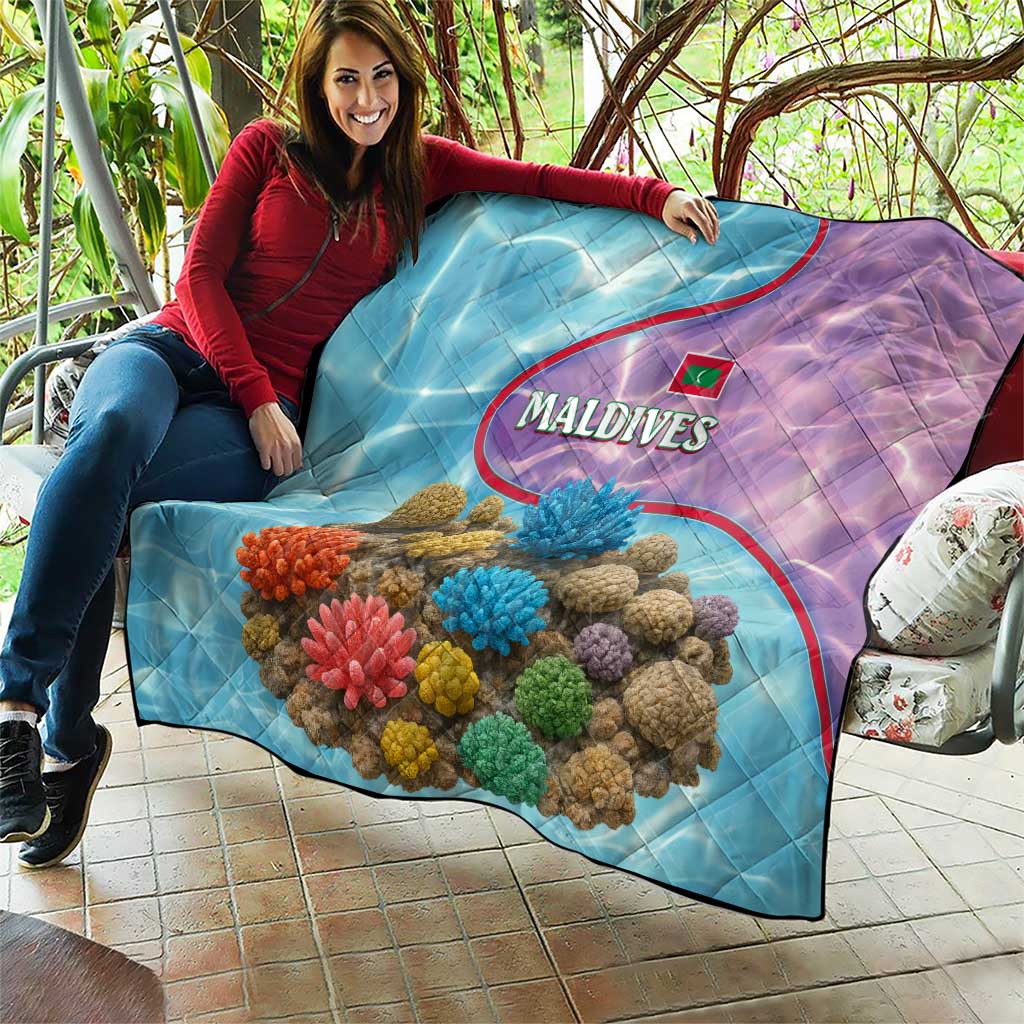 Maldives Coral Reef Ocean Print Quilt with Underwater Pastel Blue and Purple Design