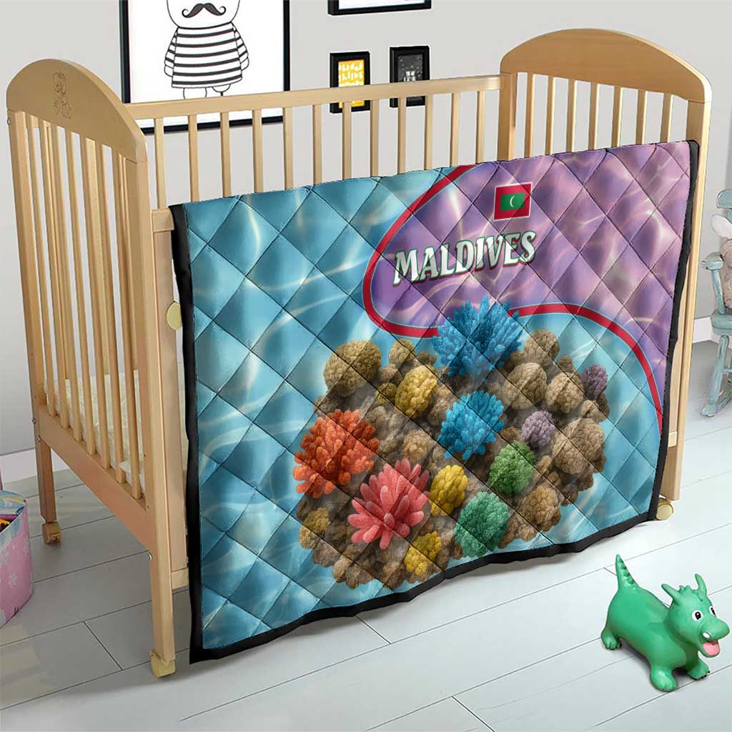 Maldives Coral Reef Ocean Print Quilt with Underwater Pastel Blue and Purple Design