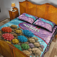Maldives Coral Reef Ocean Print Quilt Bed Set with Underwater Pastel Blue and Purple Design