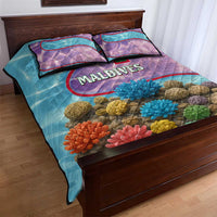 Maldives Coral Reef Ocean Print Quilt Bed Set with Underwater Pastel Blue and Purple Design