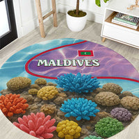 Maldives Coral Reef Ocean Print Round Carpet with Underwater Pastel Blue and Purple Design
