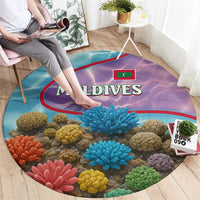Maldives Coral Reef Ocean Print Round Carpet with Underwater Pastel Blue and Purple Design