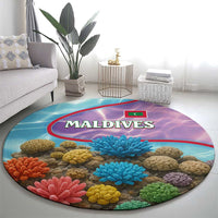Maldives Coral Reef Ocean Print Round Carpet with Underwater Pastel Blue and Purple Design