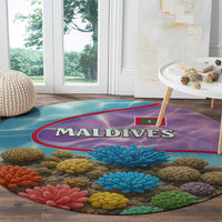 Maldives Coral Reef Ocean Print Round Carpet with Underwater Pastel Blue and Purple Design