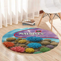 Maldives Coral Reef Ocean Print Round Carpet with Underwater Pastel Blue and Purple Design