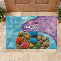 Maldives Coral Reef Ocean Print Rubber Doormat with Underwater Pastel Blue and Purple Design