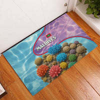 Maldives Coral Reef Ocean Print Rubber Doormat with Underwater Pastel Blue and Purple Design