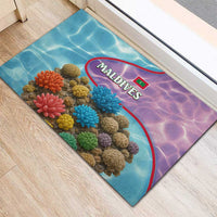 Maldives Coral Reef Ocean Print Rubber Doormat with Underwater Pastel Blue and Purple Design