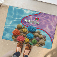 Maldives Coral Reef Ocean Print Rubber Doormat with Underwater Pastel Blue and Purple Design