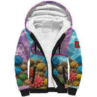 Maldives Coral Reef Ocean Print Sherpa Hoodie with Underwater Pastel Blue and Purple Design