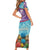 Maldives Coral Reef Ocean Print Short Sleeve Bodycon Dress with Underwater Pastel Blue and Purple Design