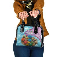 Maldives Coral Reef Ocean Print Shoulder Handbag with Underwater Pastel Blue and Purple Design