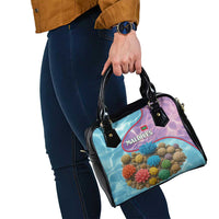 Maldives Coral Reef Ocean Print Shoulder Handbag with Underwater Pastel Blue and Purple Design