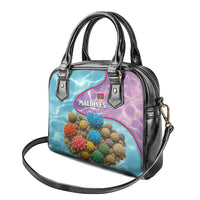 Maldives Coral Reef Ocean Print Shoulder Handbag with Underwater Pastel Blue and Purple Design