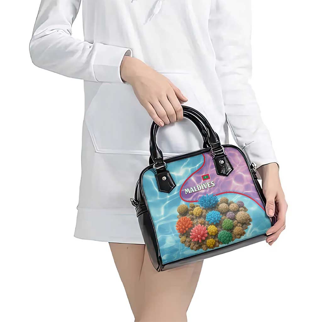 Maldives Coral Reef Ocean Print Shoulder Handbag with Underwater Pastel Blue and Purple Design