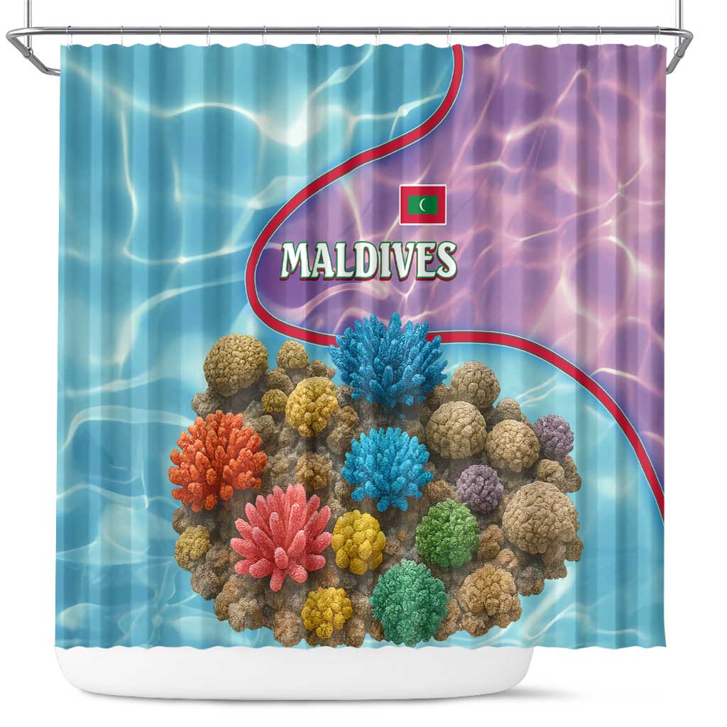 Maldives Coral Reef Ocean Print Shower Curtain with Underwater Pastel Blue and Purple Design