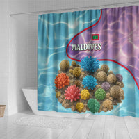 Maldives Coral Reef Ocean Print Shower Curtain with Underwater Pastel Blue and Purple Design