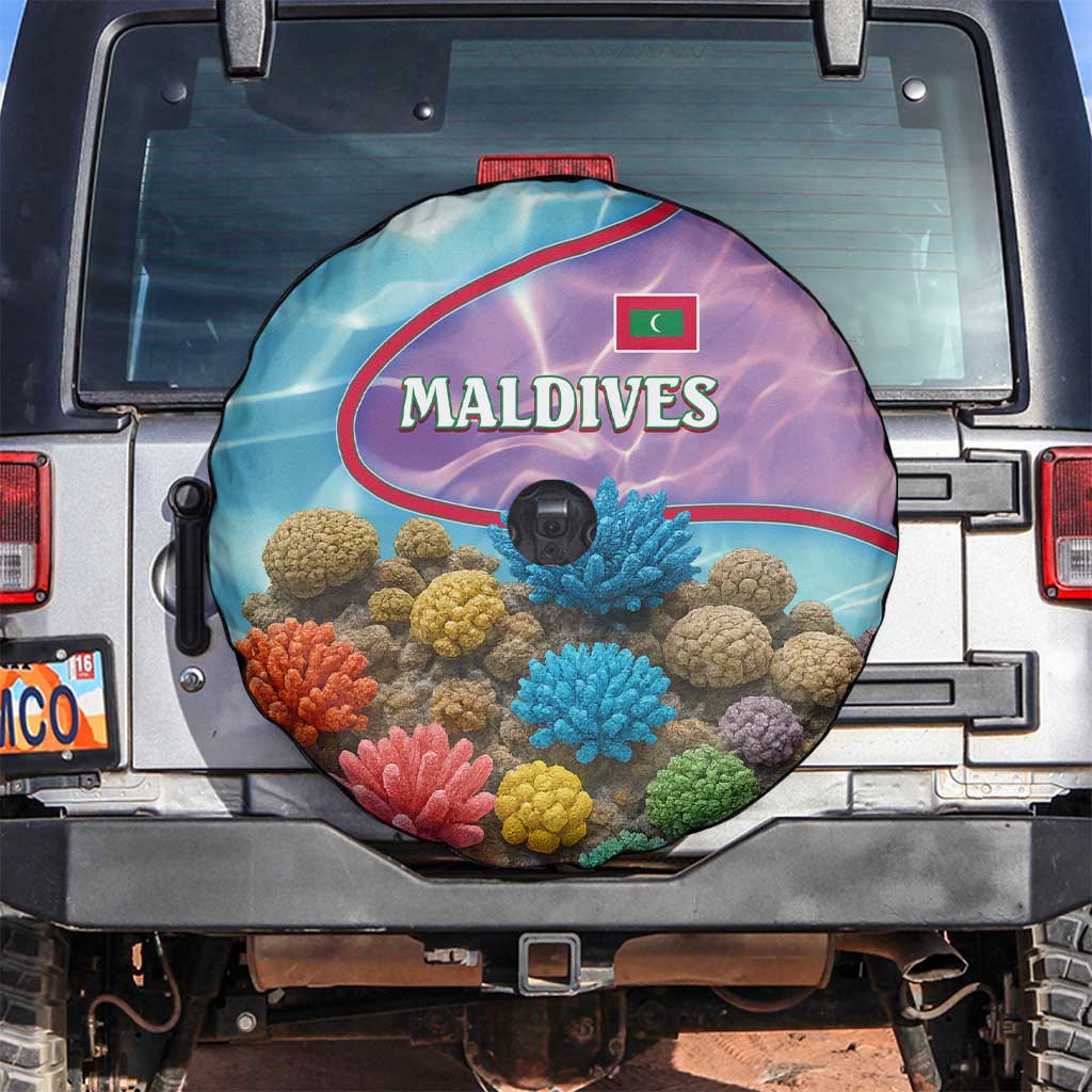 Maldives Coral Reef Ocean Print Spare Tire Cover with Underwater Pastel Blue and Purple Design