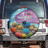 Maldives Coral Reef Ocean Print Spare Tire Cover with Underwater Pastel Blue and Purple Design