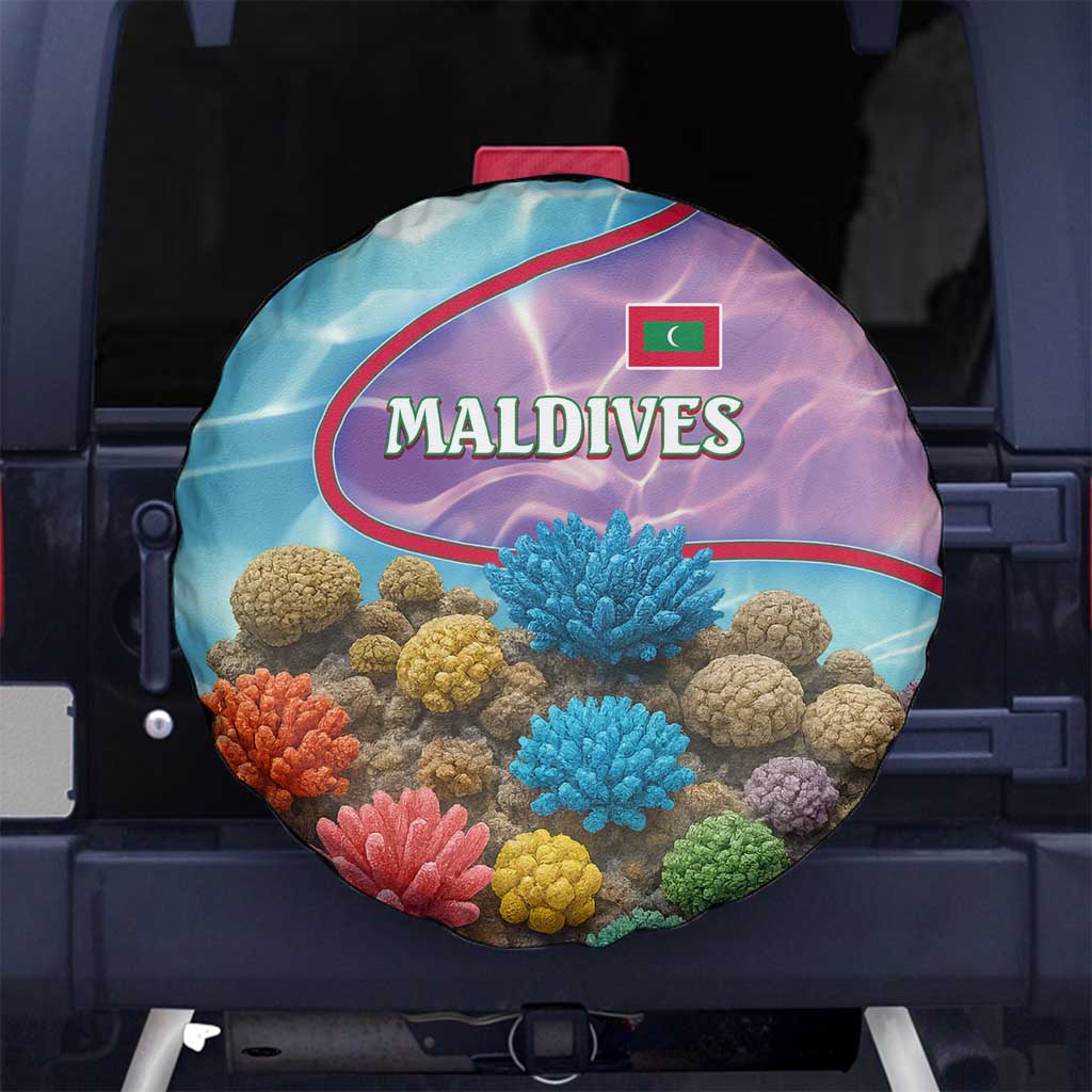 Maldives Coral Reef Ocean Print Spare Tire Cover with Underwater Pastel Blue and Purple Design