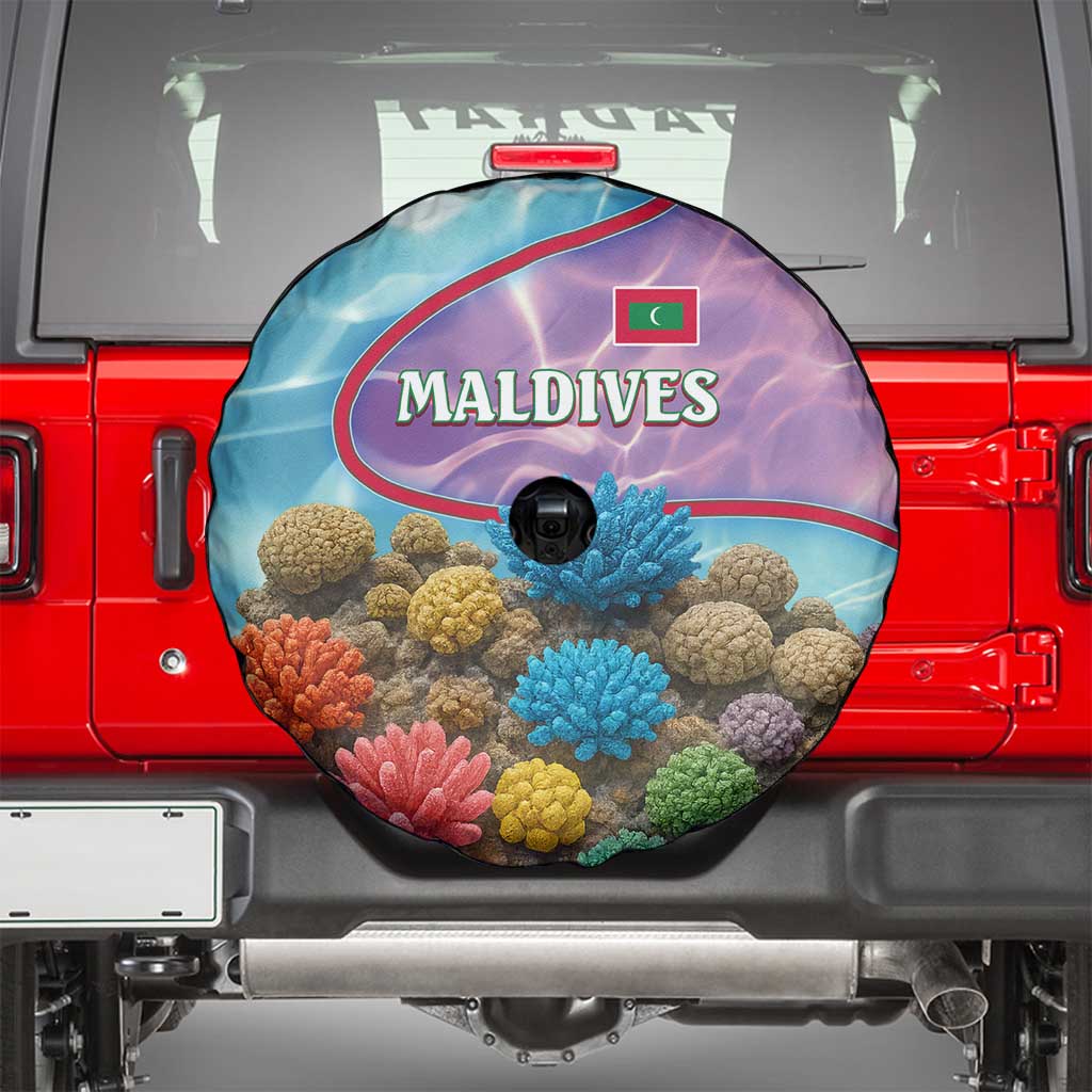 Maldives Coral Reef Ocean Print Spare Tire Cover with Underwater Pastel Blue and Purple Design