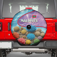 Maldives Coral Reef Ocean Print Spare Tire Cover with Underwater Pastel Blue and Purple Design