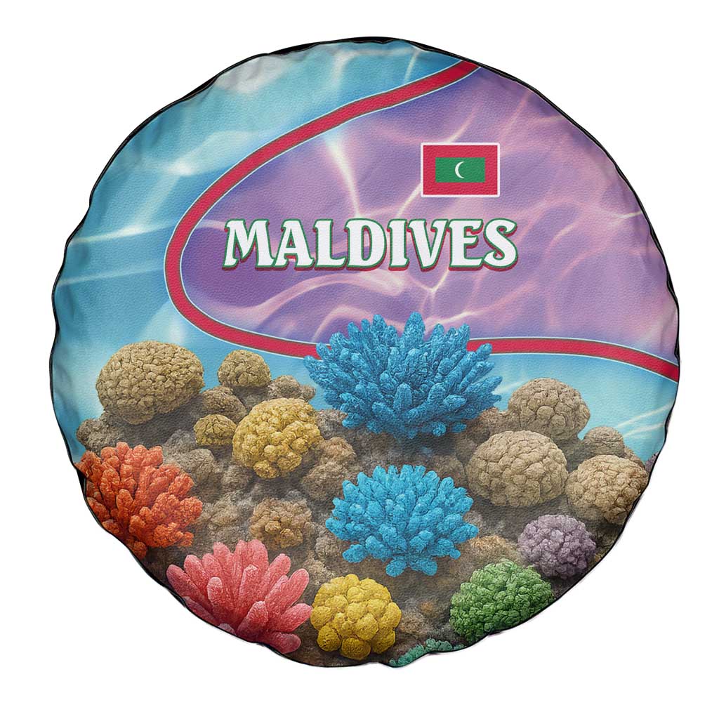 Maldives Coral Reef Ocean Print Spare Tire Cover with Underwater Pastel Blue and Purple Design