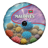 Maldives Coral Reef Ocean Print Spare Tire Cover with Underwater Pastel Blue and Purple Design