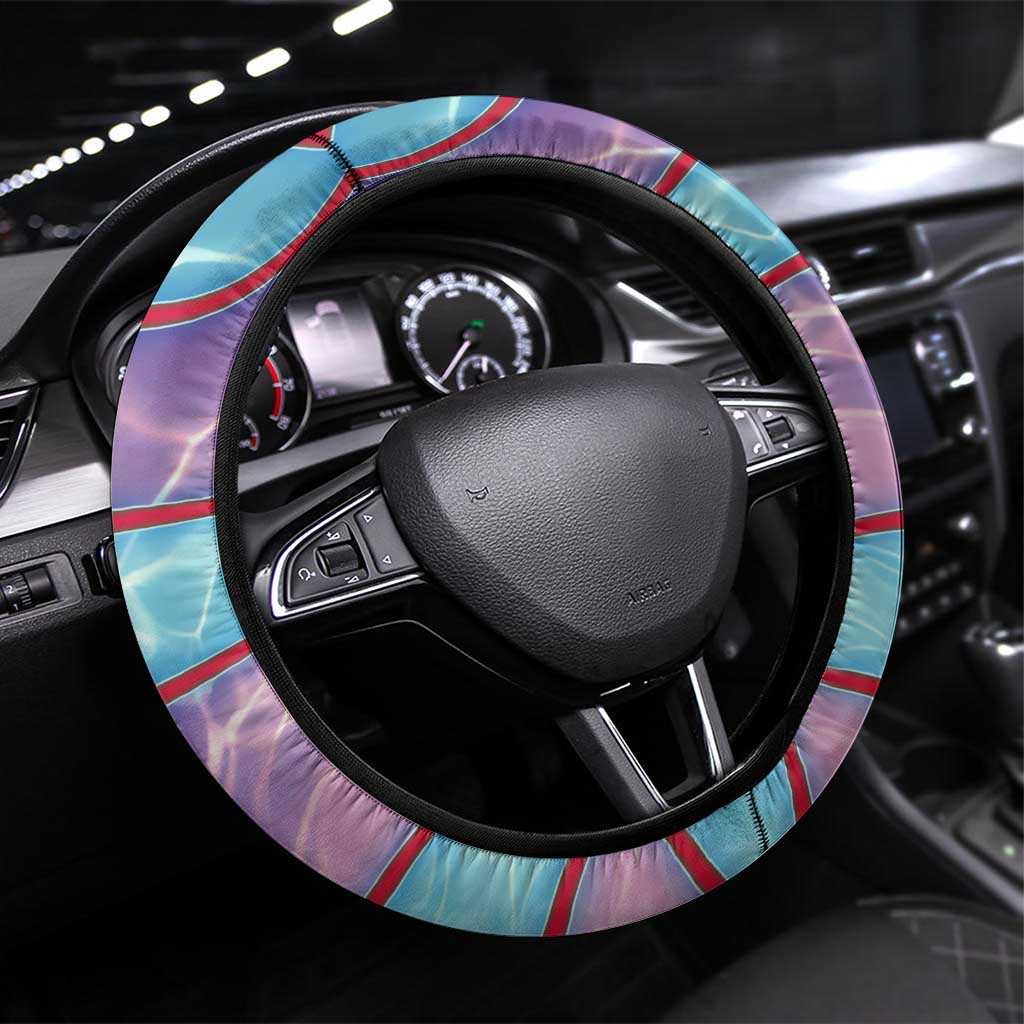 Maldives Coral Reef Ocean Print Steering Wheel Cover with Underwater Pastel Blue and Purple Design