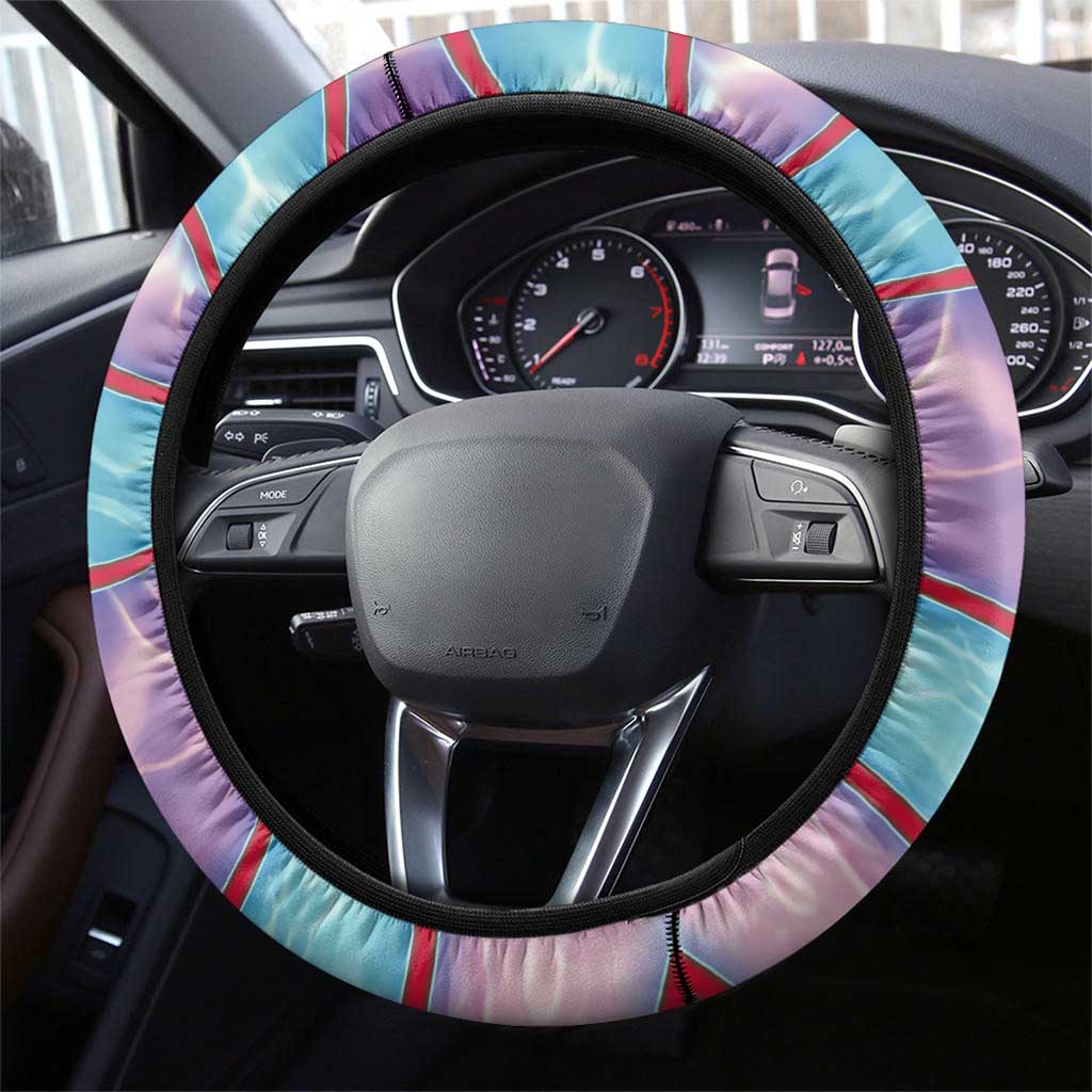 Maldives Coral Reef Ocean Print Steering Wheel Cover with Underwater Pastel Blue and Purple Design