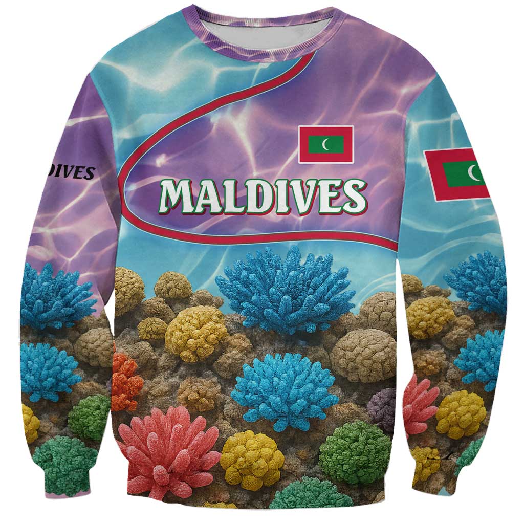 Maldives Coral Reef Ocean Print Sweatshirt with Underwater Pastel Blue and Purple Design
