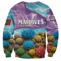 Maldives Coral Reef Ocean Print Sweatshirt with Underwater Pastel Blue and Purple Design