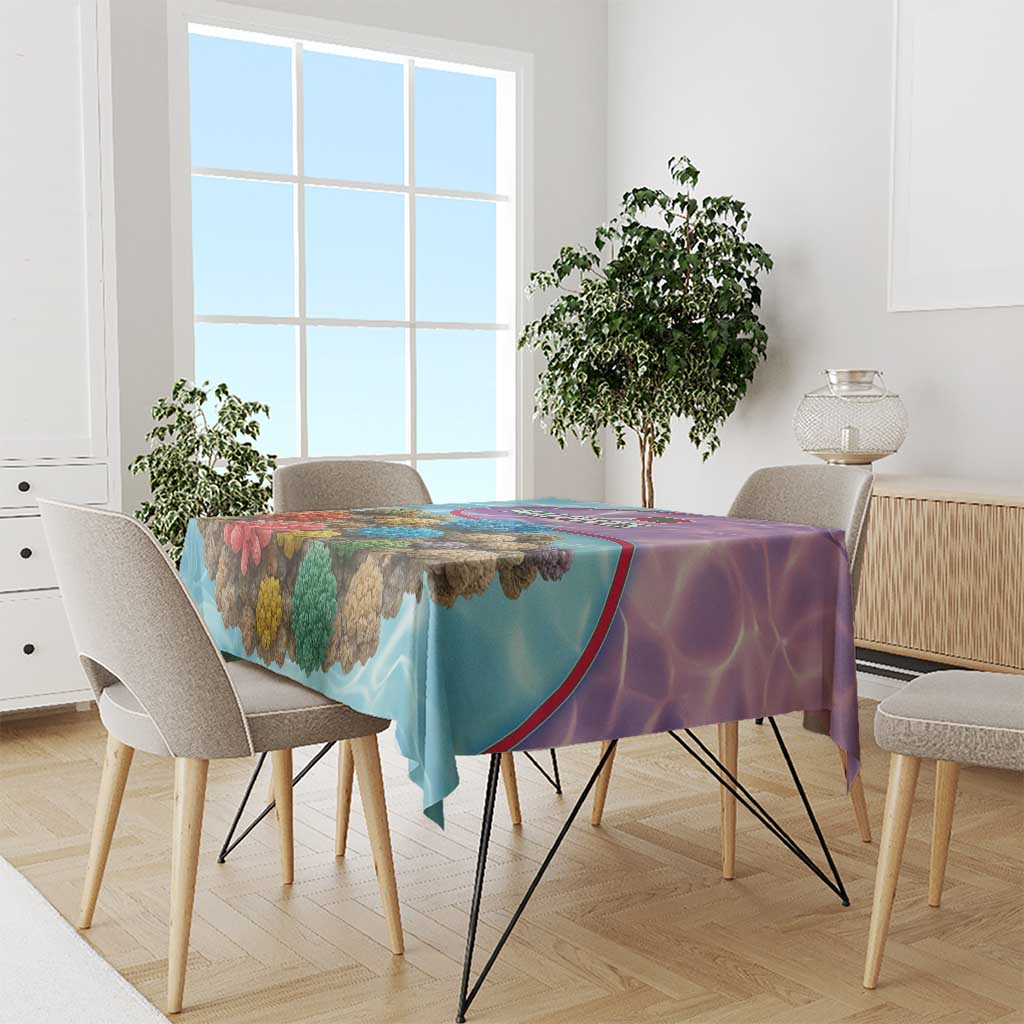 Maldives Coral Reef Ocean Print Tablecloth with Underwater Pastel Blue and Purple Design