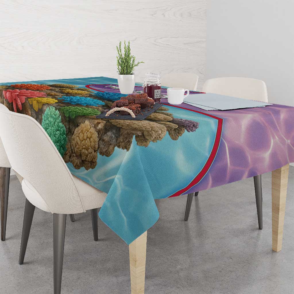 Maldives Coral Reef Ocean Print Tablecloth with Underwater Pastel Blue and Purple Design