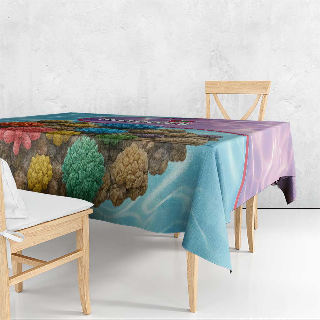 Maldives Coral Reef Ocean Print Tablecloth with Underwater Pastel Blue and Purple Design