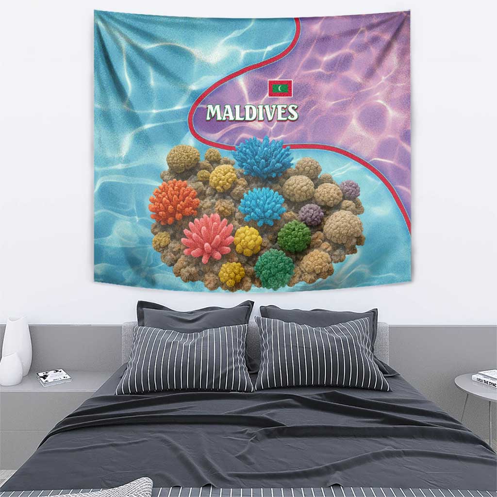 Maldives Coral Reef Ocean Print Tapestry with Underwater Pastel Blue and Purple Design