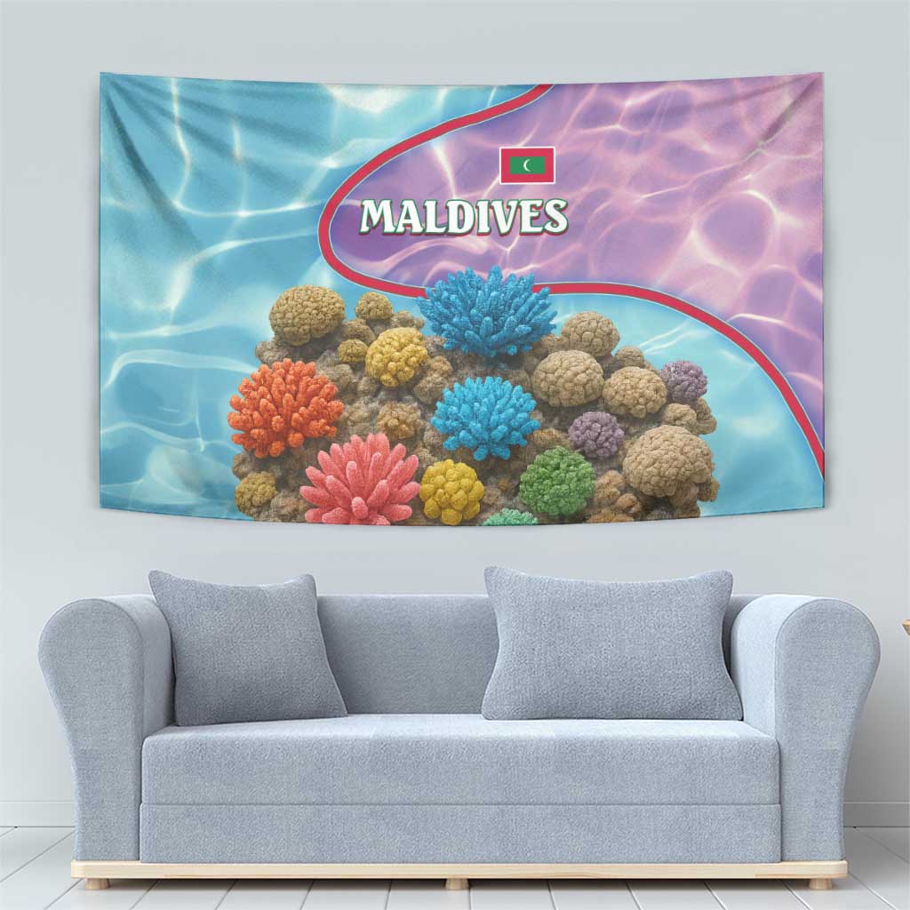 Maldives Coral Reef Ocean Print Tapestry with Underwater Pastel Blue and Purple Design