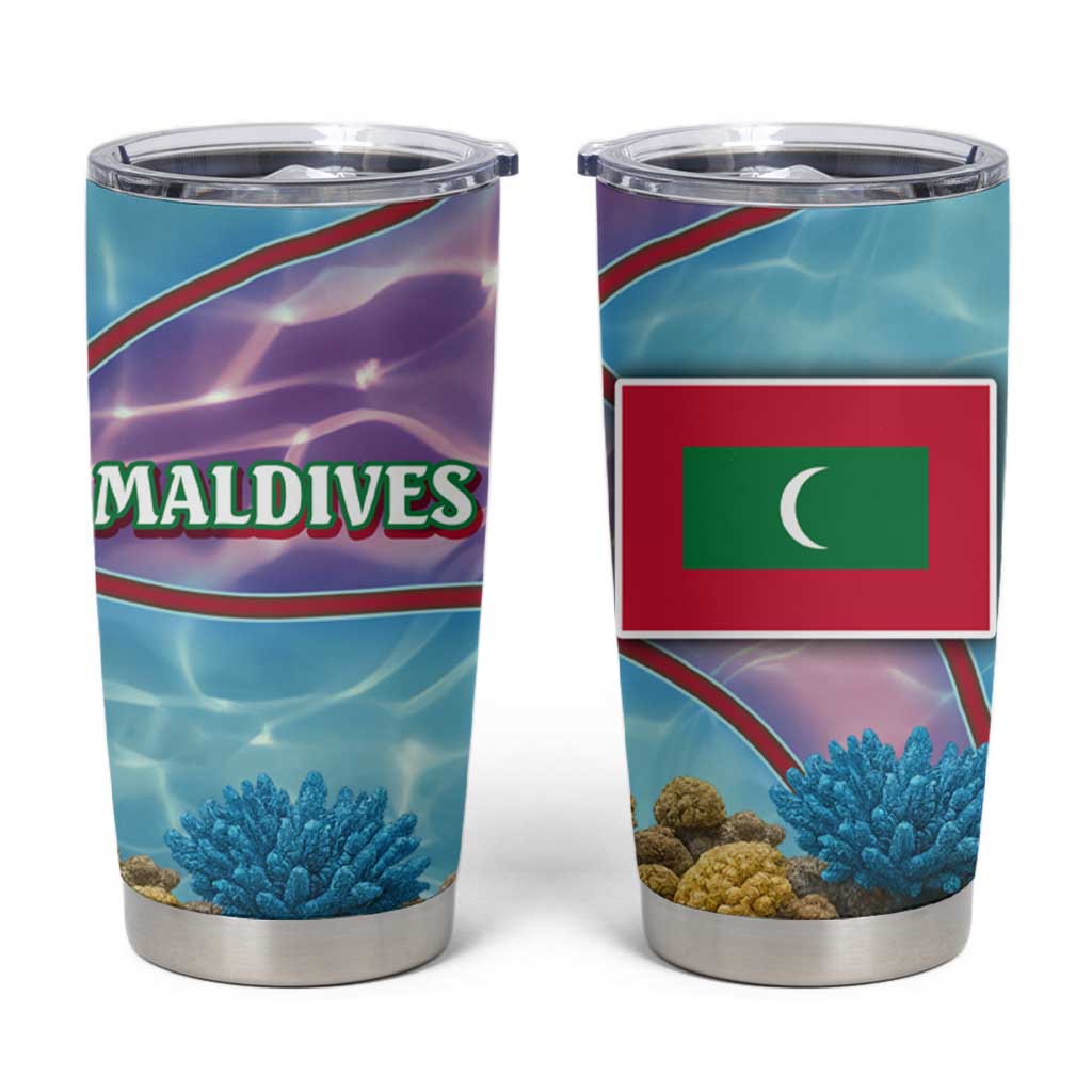Maldives Coral Reef Ocean Print Tumbler Cup with Underwater Pastel Blue and Purple Design