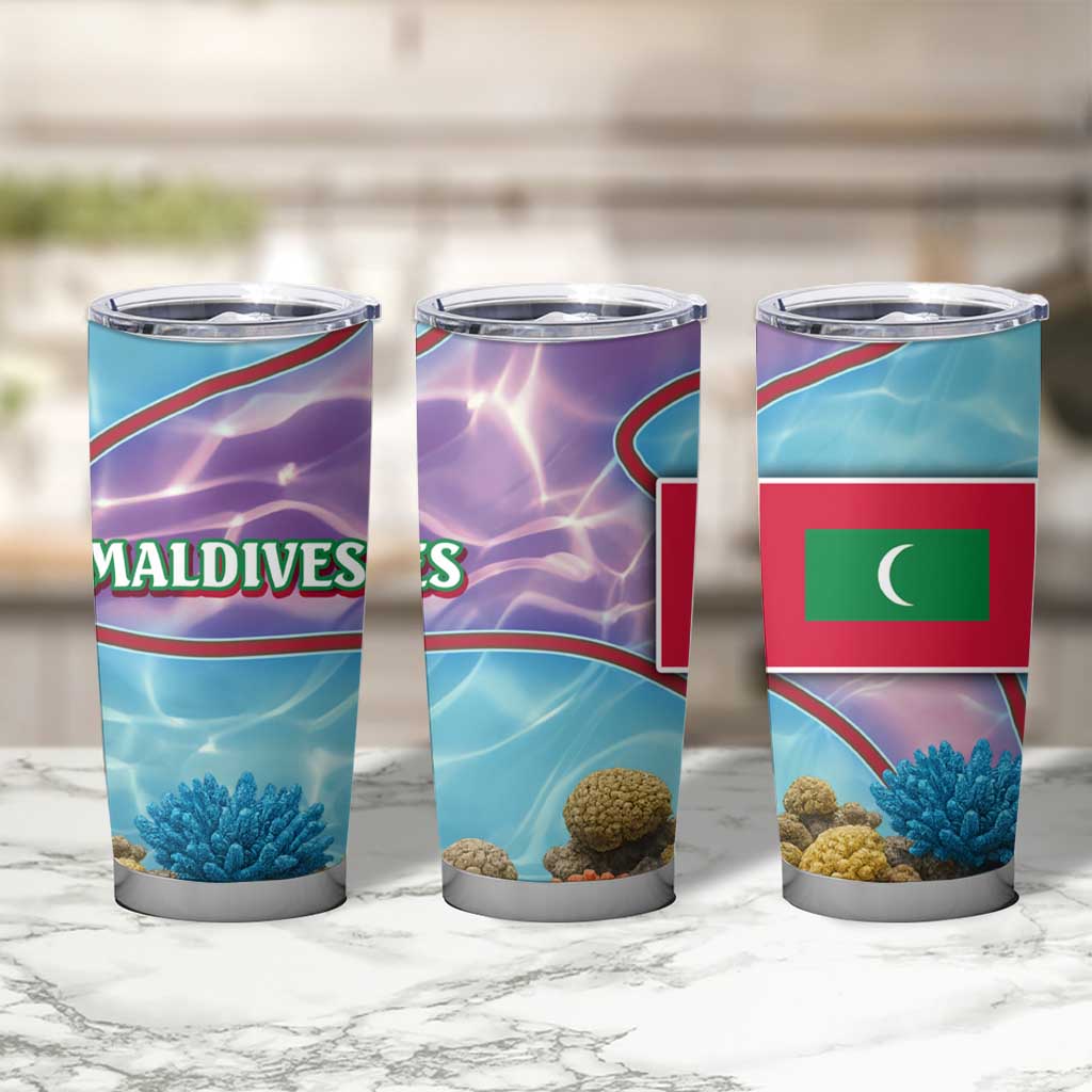 Maldives Coral Reef Ocean Print Tumbler Cup with Underwater Pastel Blue and Purple Design
