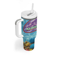 Maldives Coral Reef Ocean Print Tumbler With Handle with Underwater Pastel Blue and Purple Design